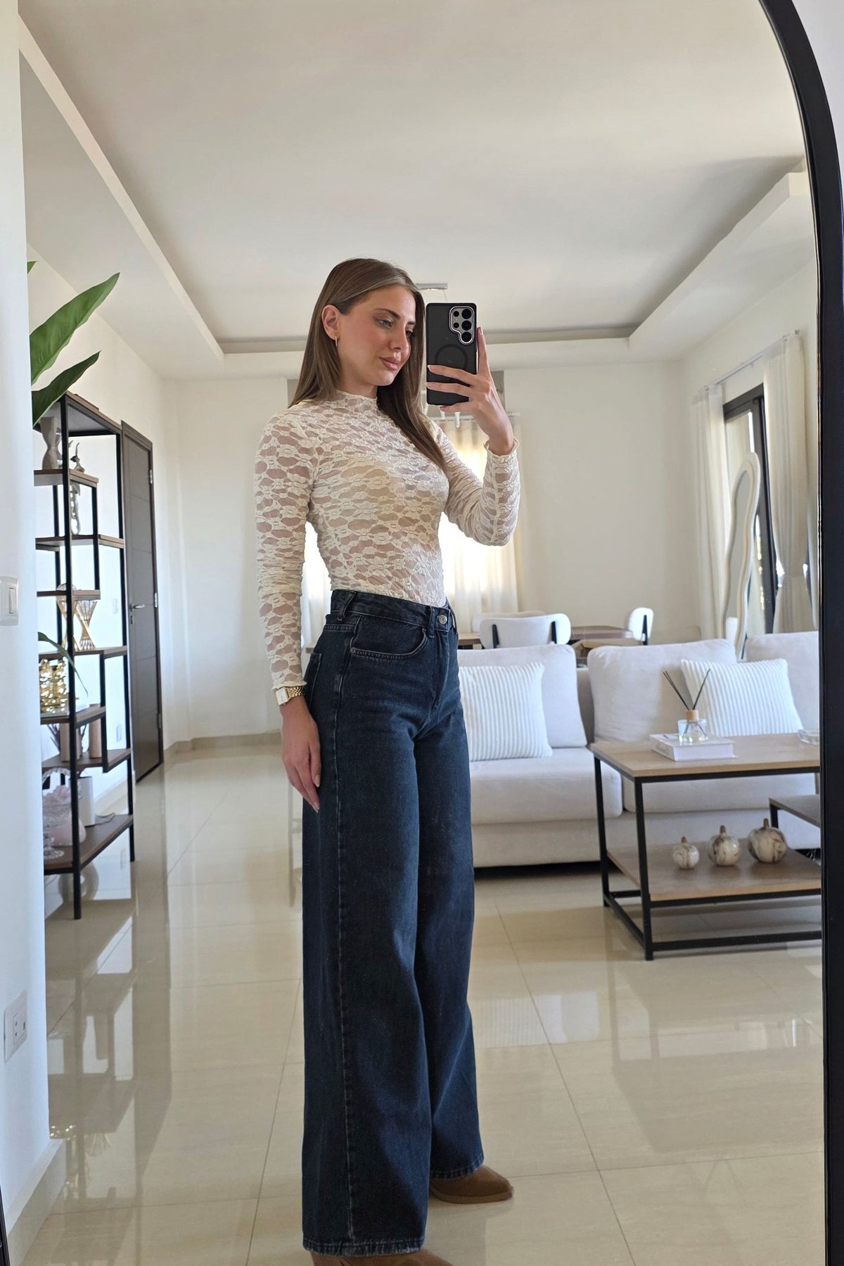Jenna Wide-Leg Jeans - Washed Black