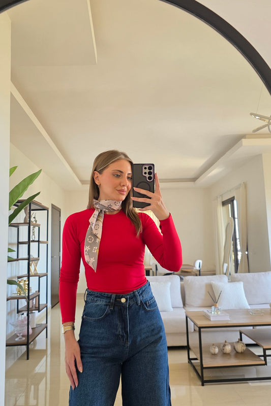 Tessa Basic Long Sleeve Top - Red