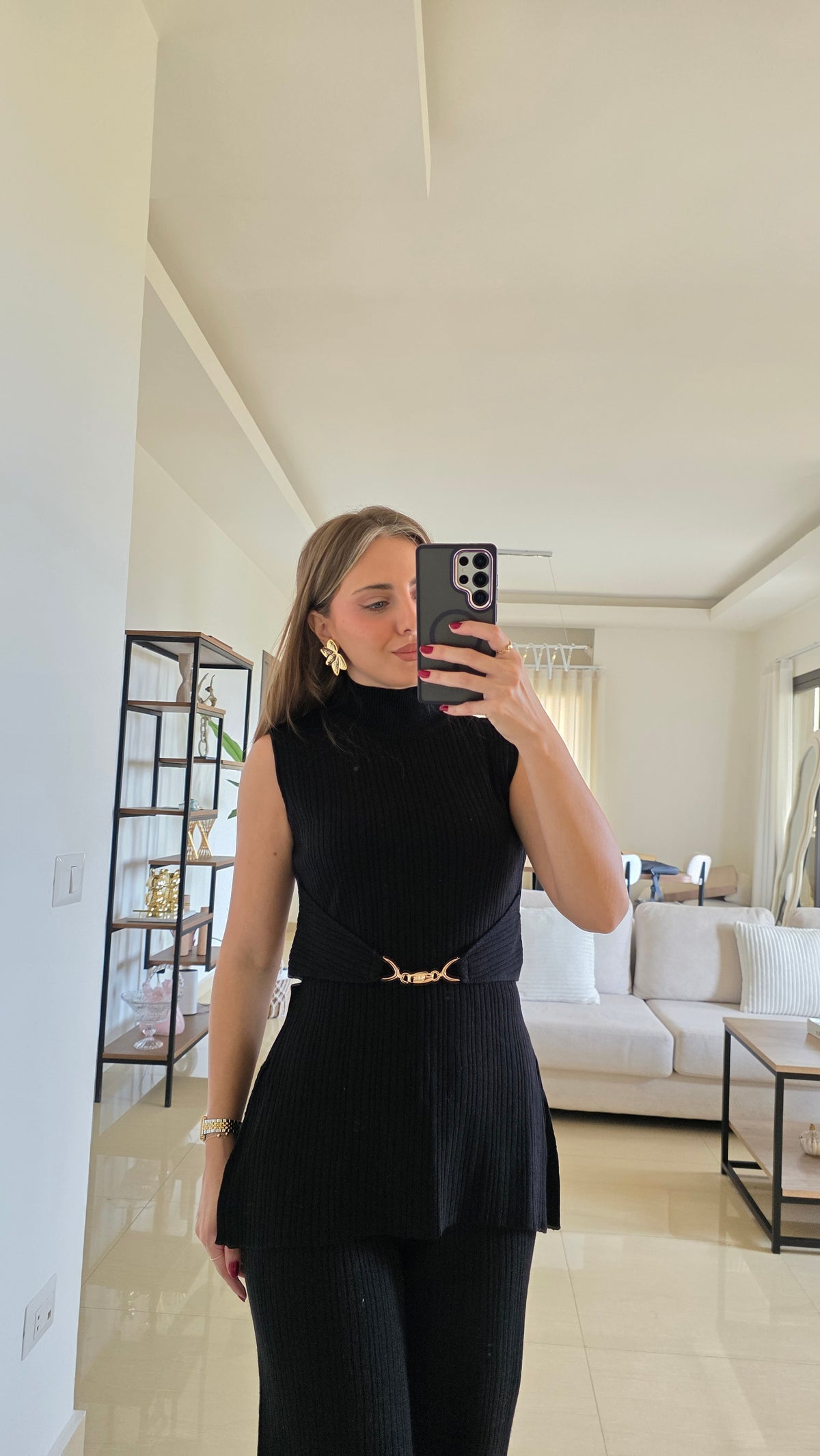 Jade Ribbed Two-Piece Set - Black