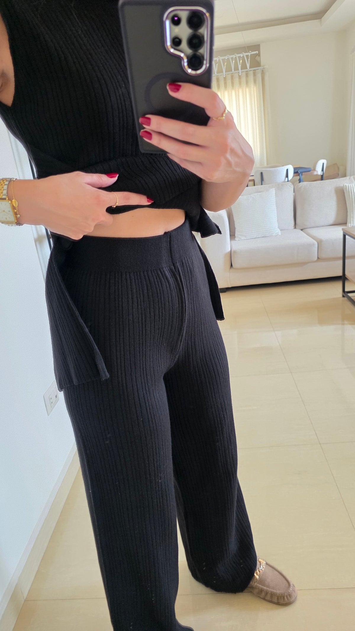 Jade Ribbed Two-Piece Set - Black