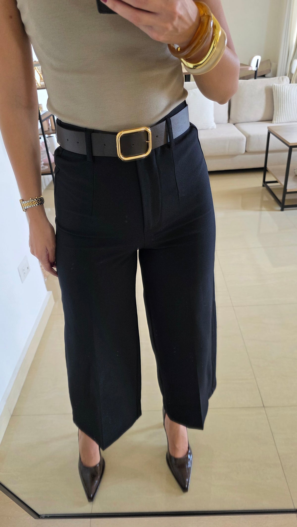 Mariam Cropped Wide-Leg Pants - Black