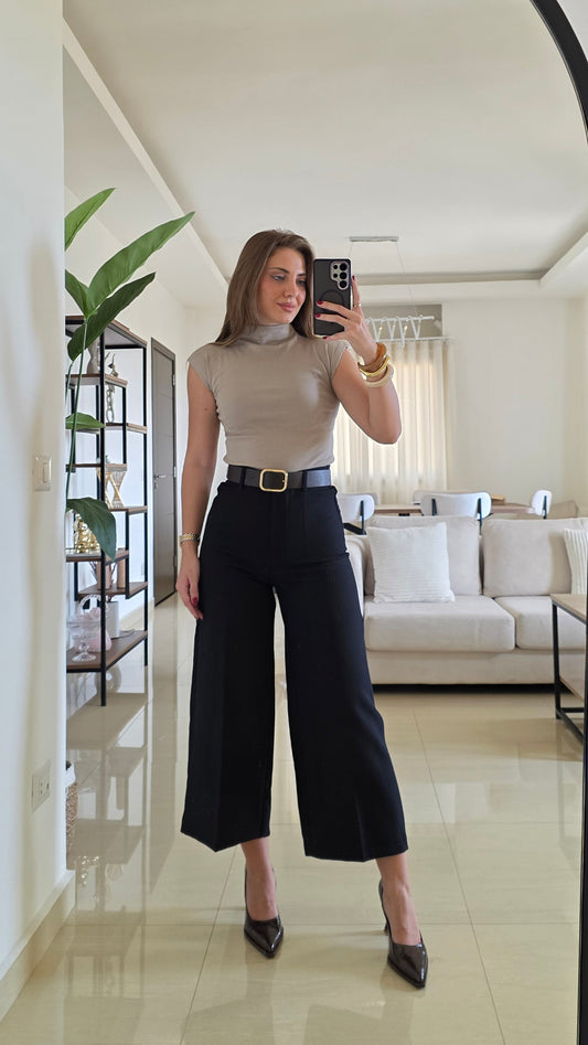 Mariam Cropped Wide-Leg Pants - Black