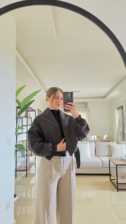 Simone Cropped Wrap Jacket - Dark Brown