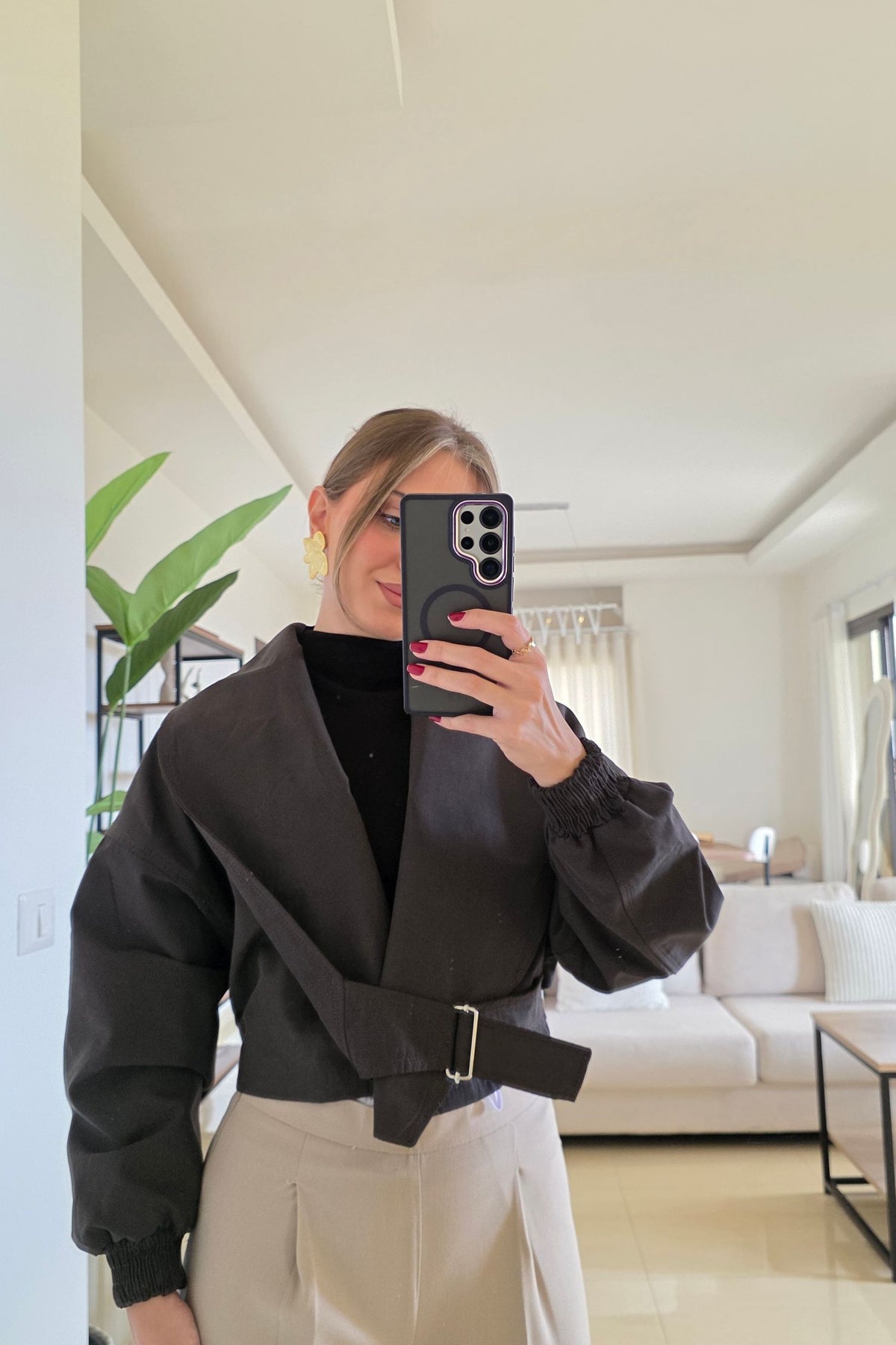 Simone Cropped Wrap Jacket - Dark Brown