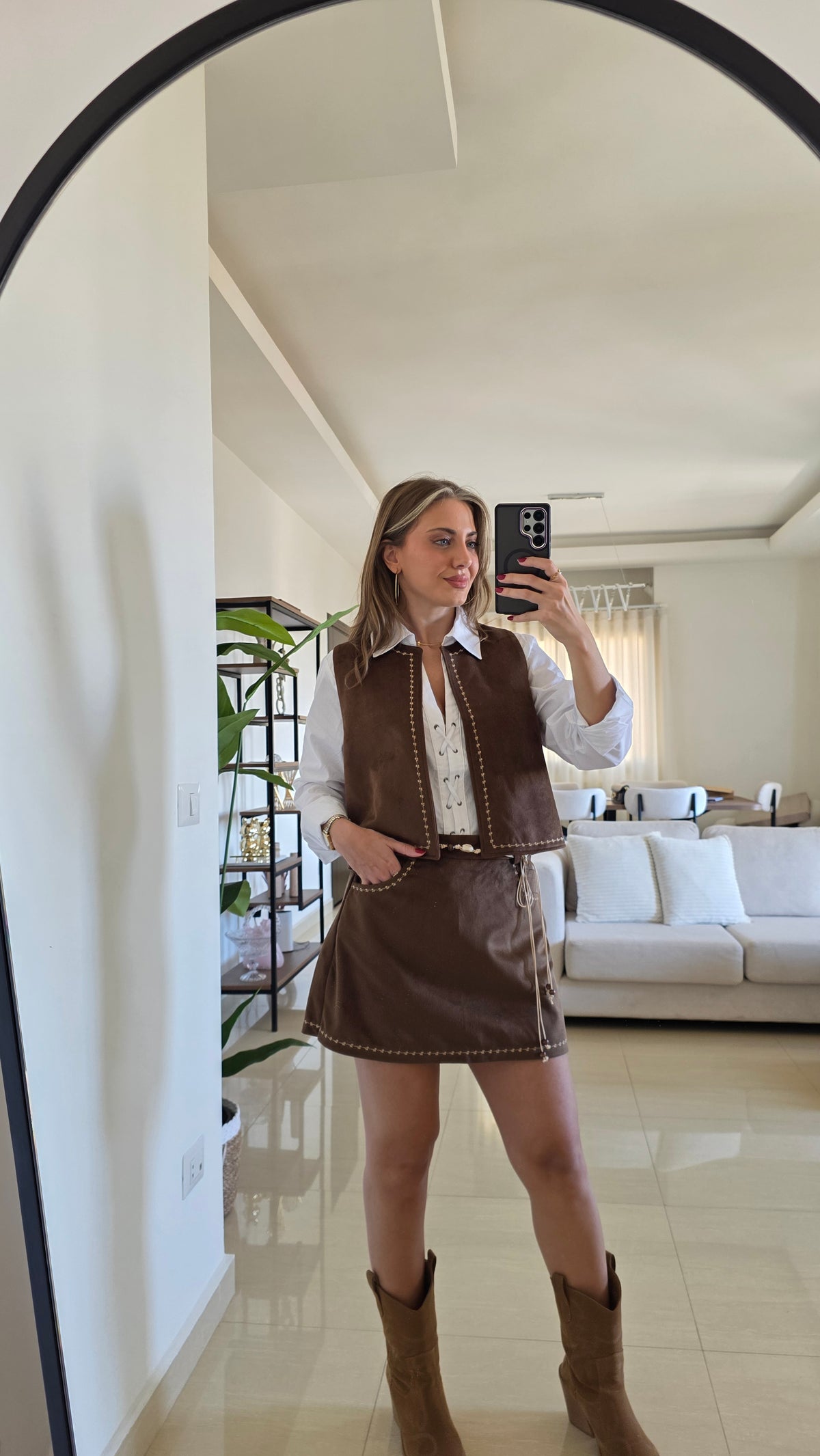Savannah Suede Vest and Skort Set - Brown