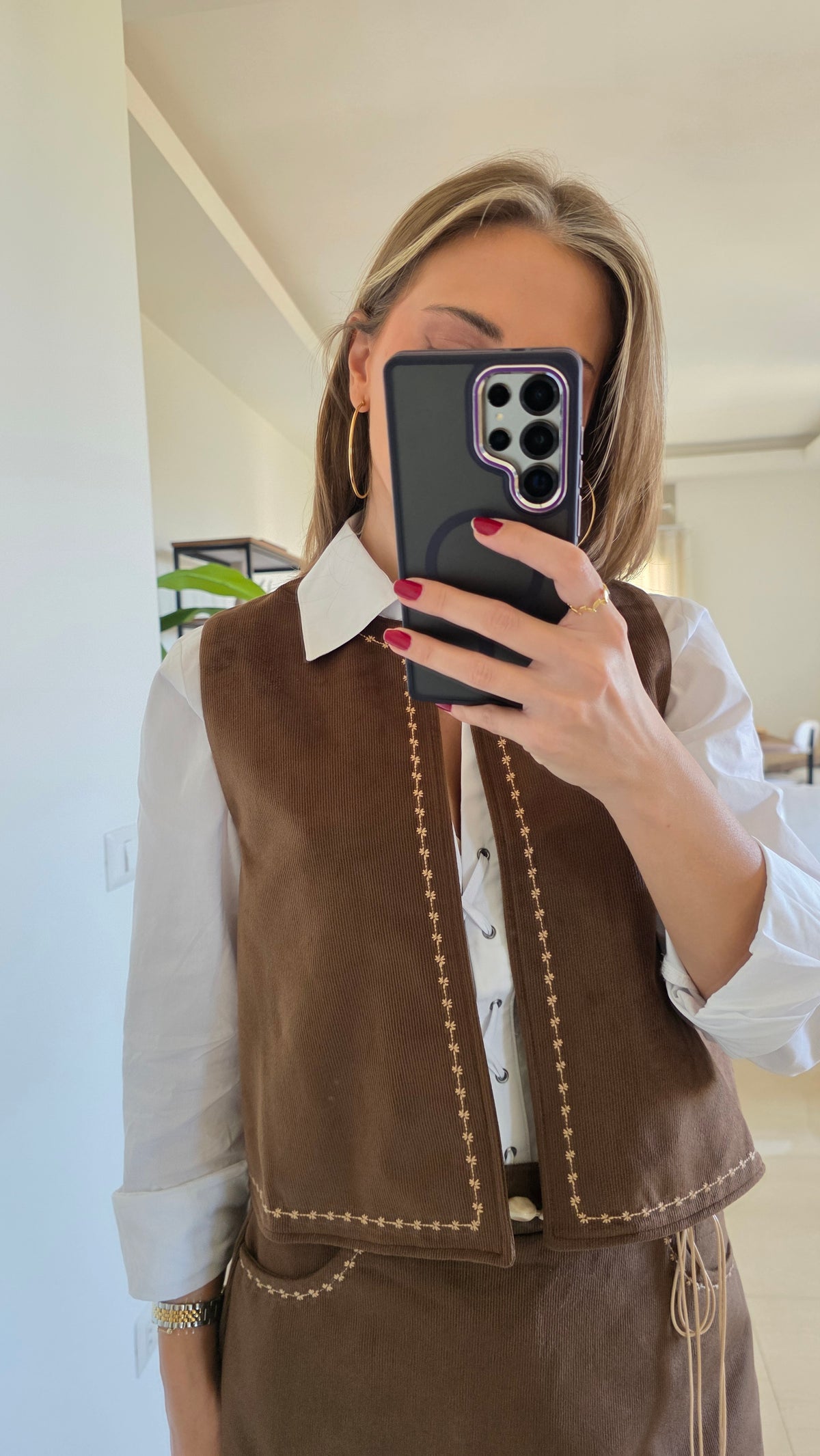 Savannah Suede Vest and Skort Set - Brown