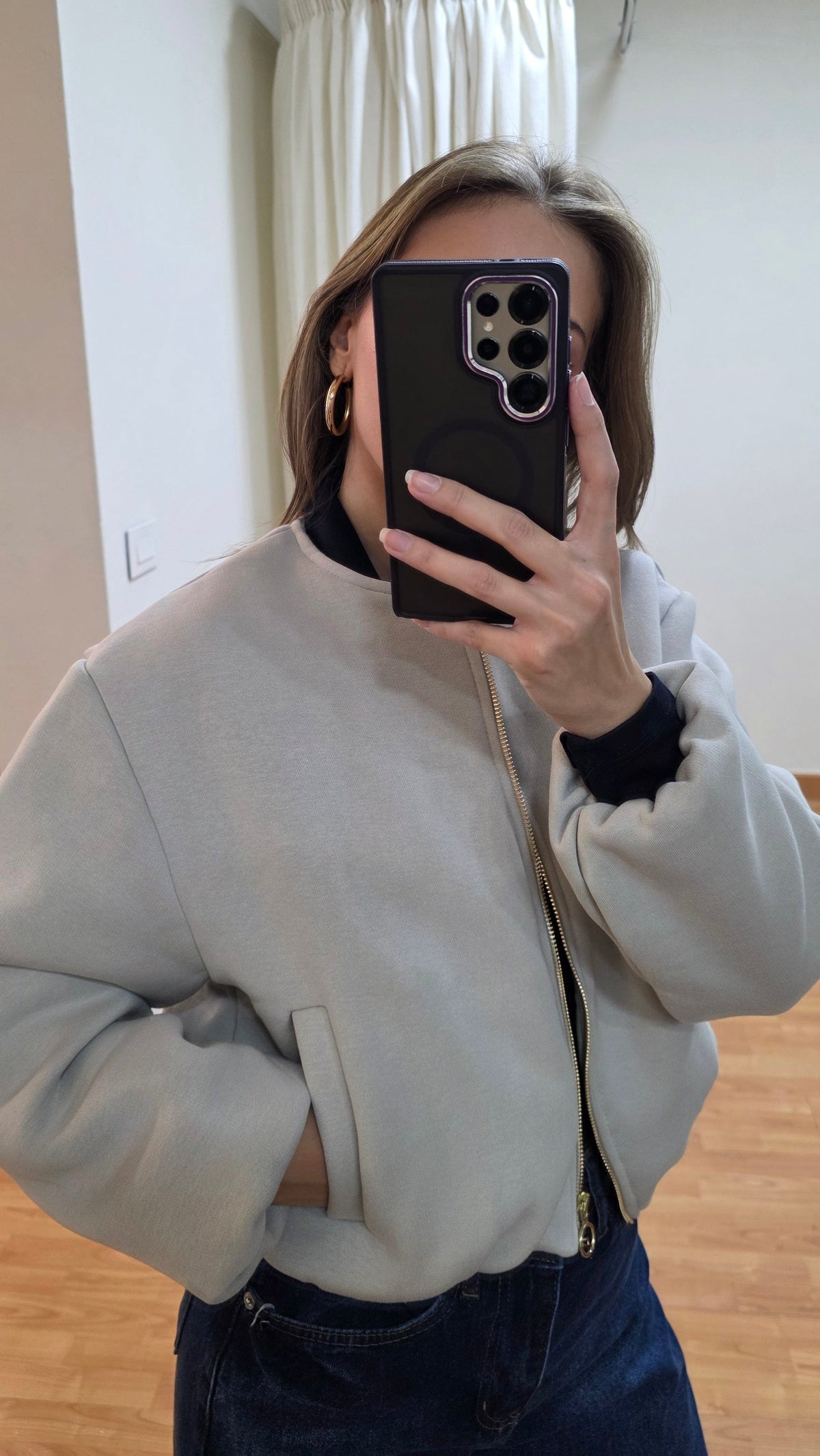 Harlow Fleece Bomber Jacket - Grey