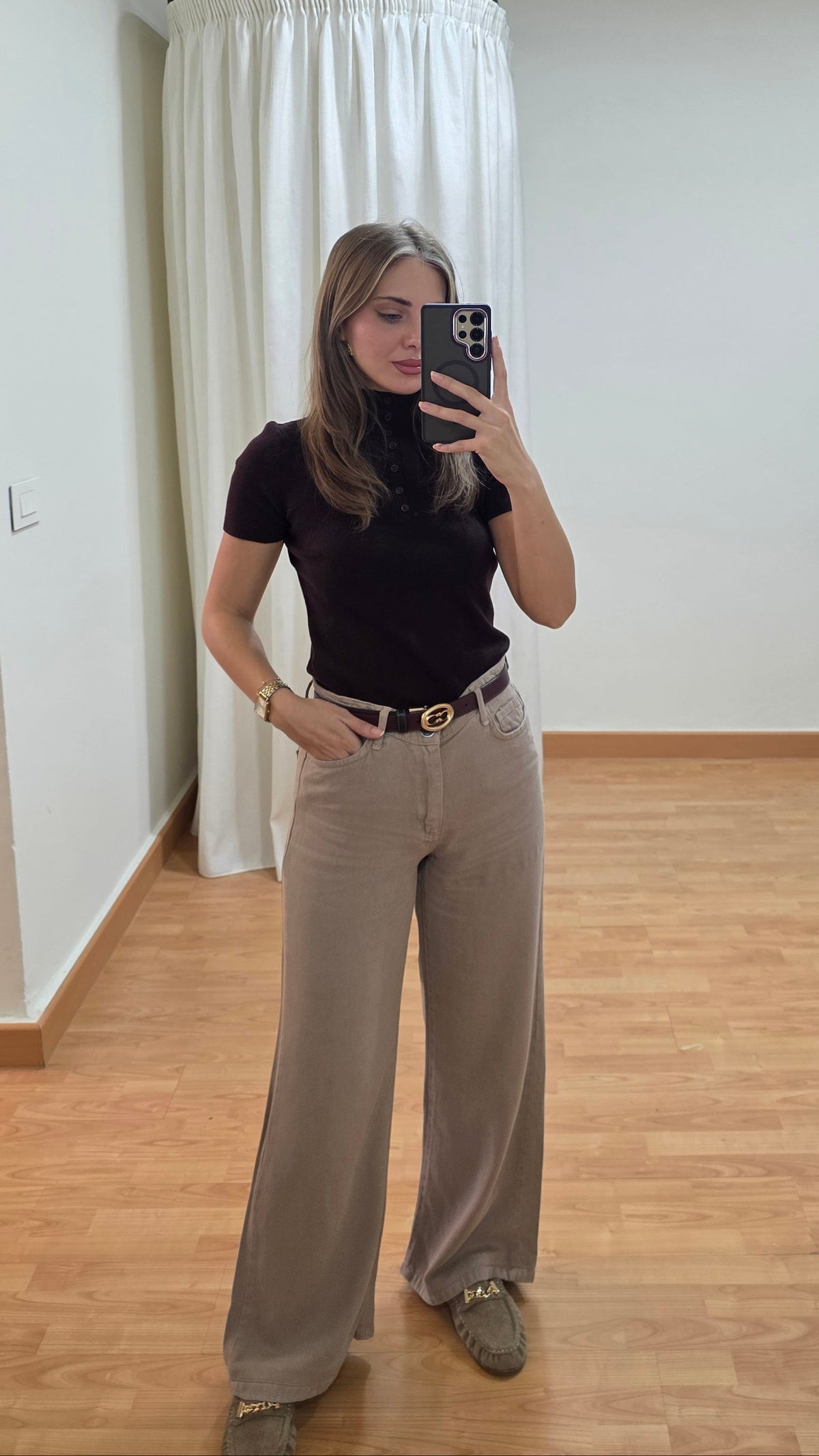 Paloma Wide-Leg Jeans - Beige