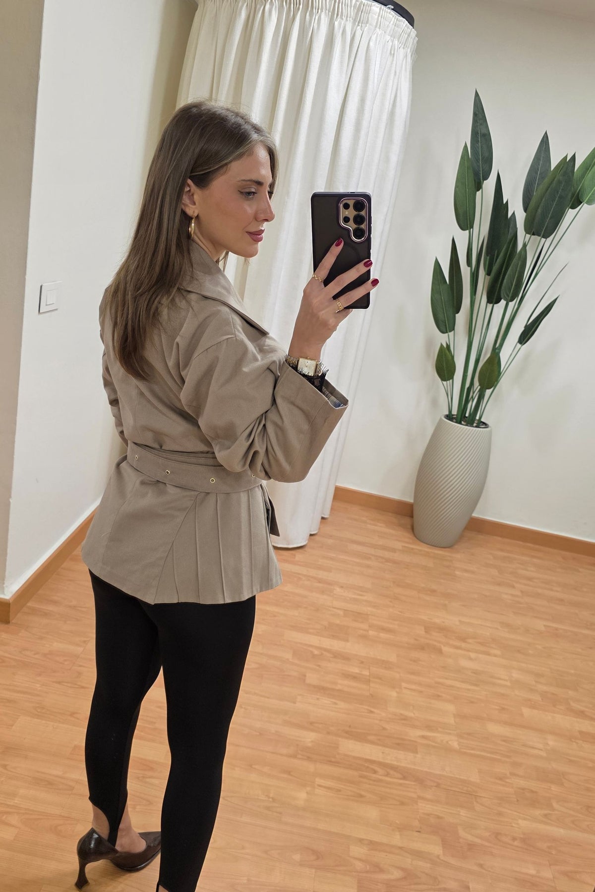 Cordelia Belted Pleated Jacket - Beige