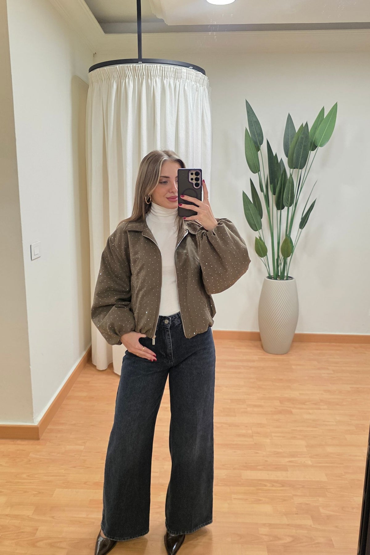 Seraphine Sparkle Bomber Jacket - Olive