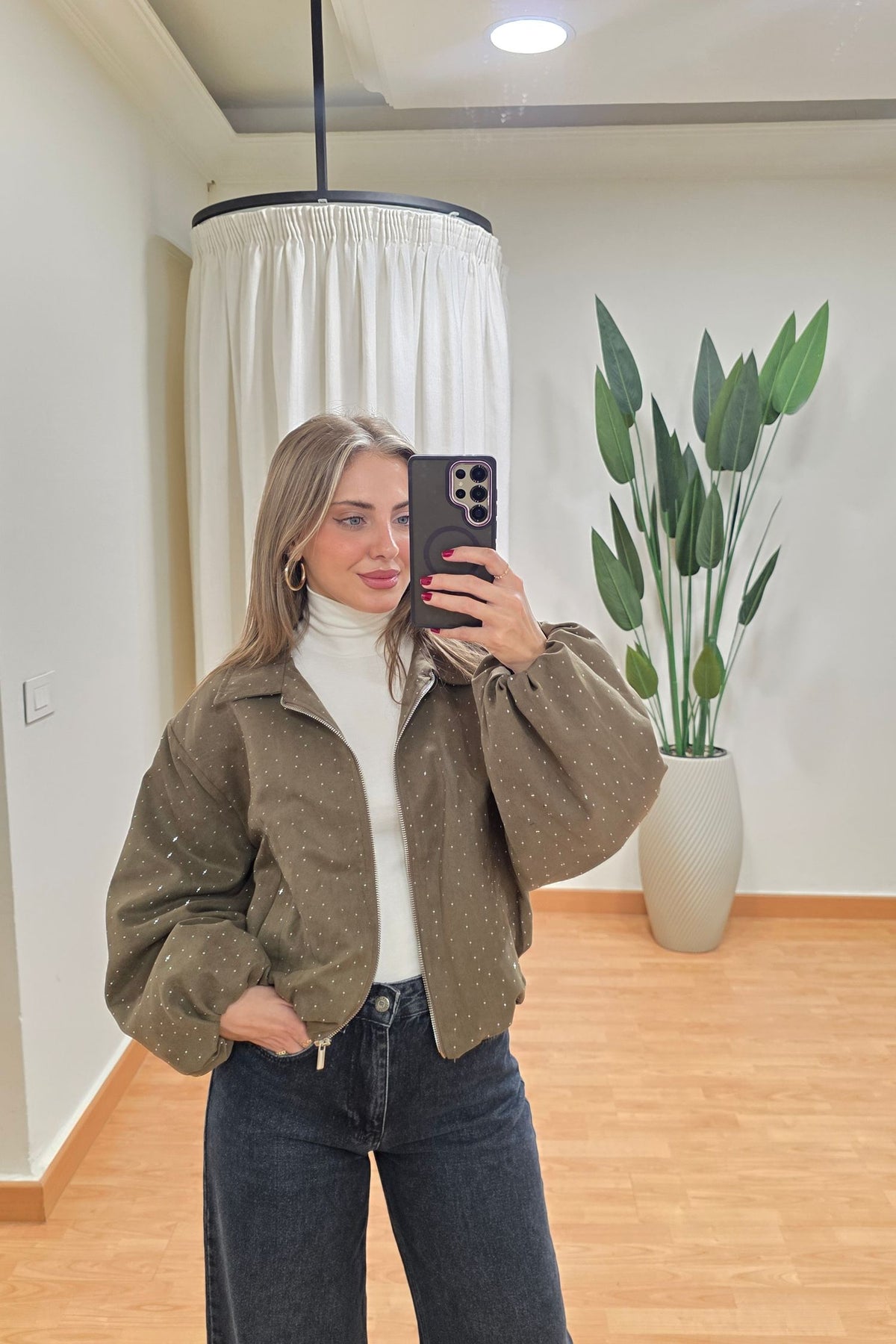 Seraphine Sparkle Bomber Jacket - Olive
