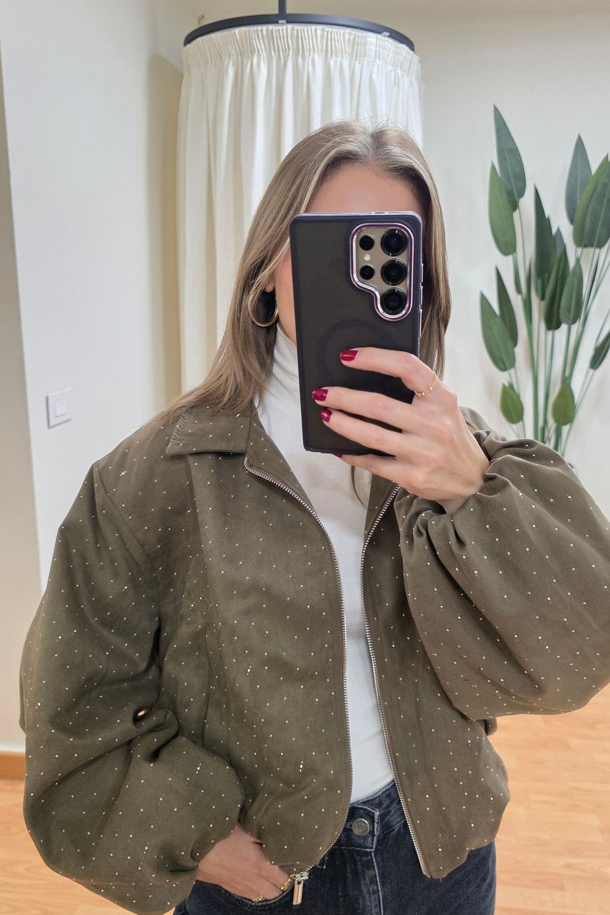 Seraphine Sparkle Bomber Jacket - Olive