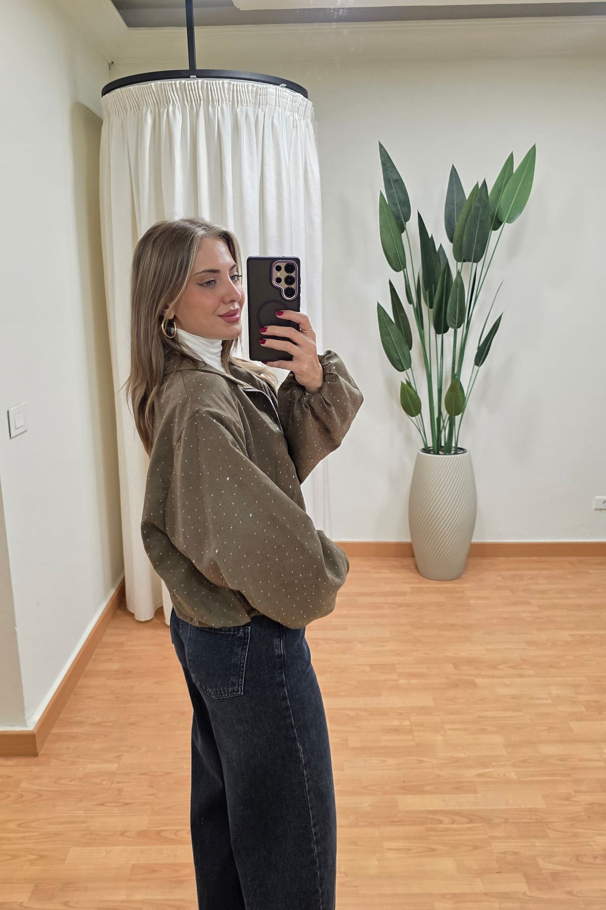 Seraphine Sparkle Bomber Jacket - Olive