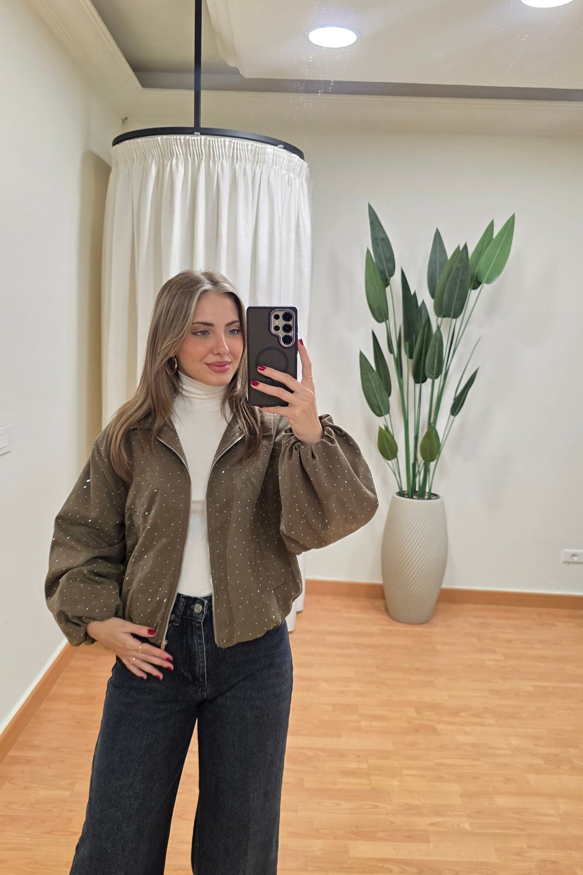 Seraphine Sparkle Bomber Jacket - Olive