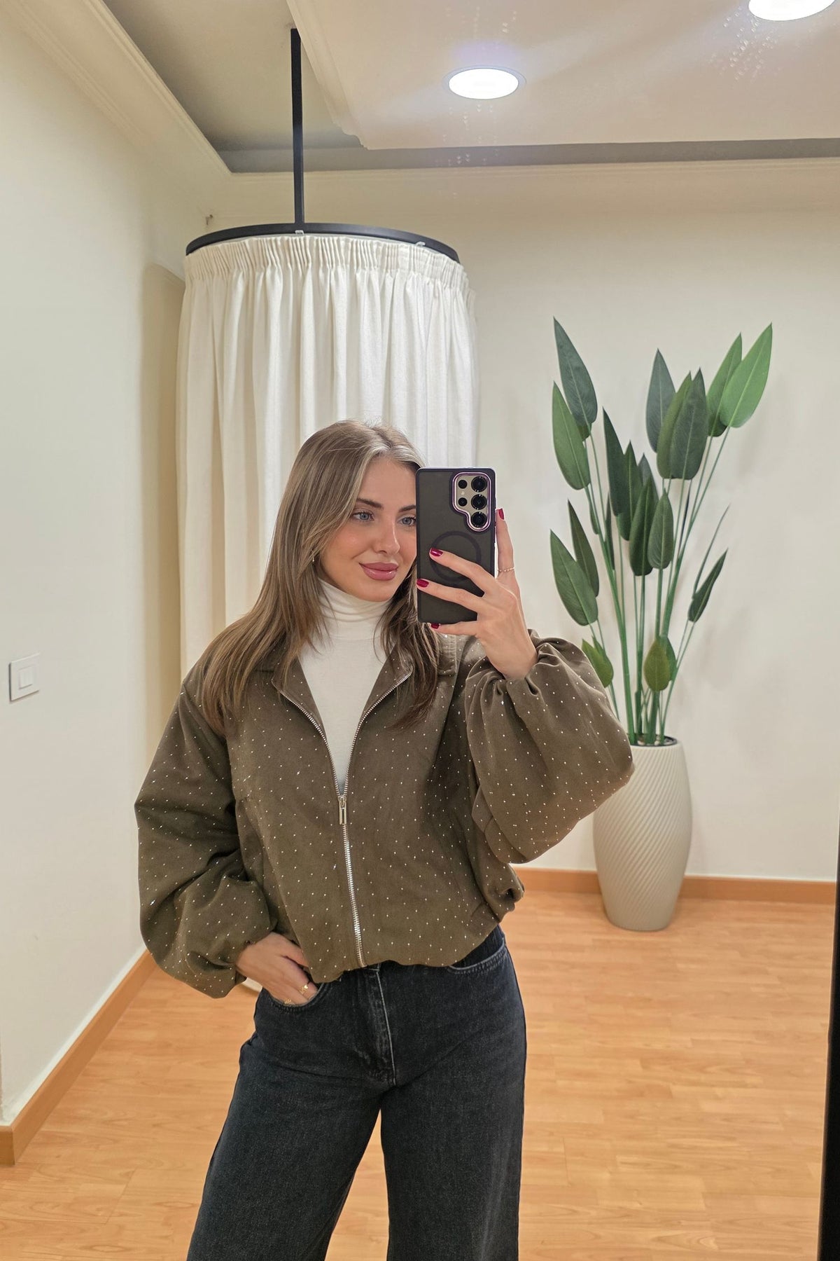 Seraphine Sparkle Bomber Jacket - Olive