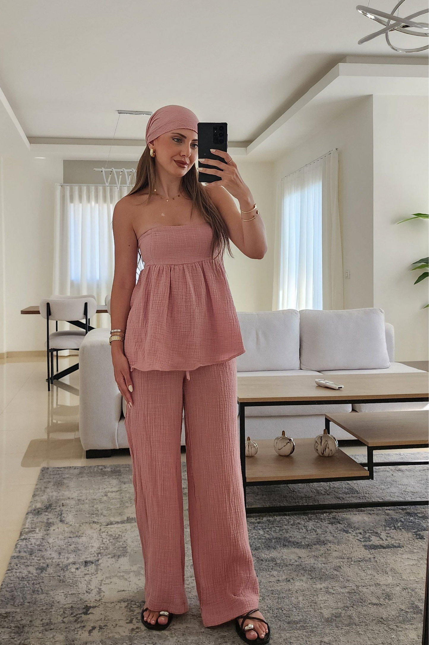 Soft Pink Linen Set: 3 Pieces