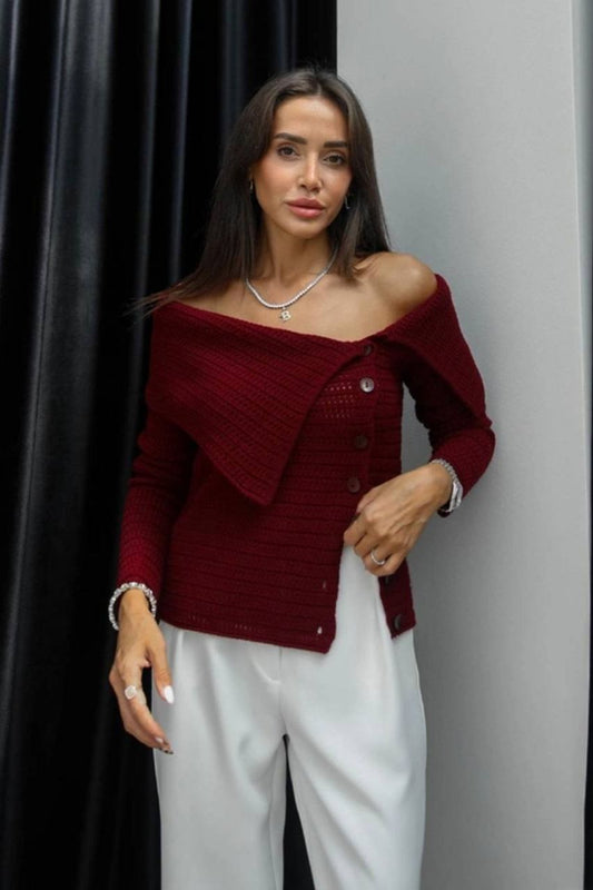 Off-Shoulder Burgundy Sweater