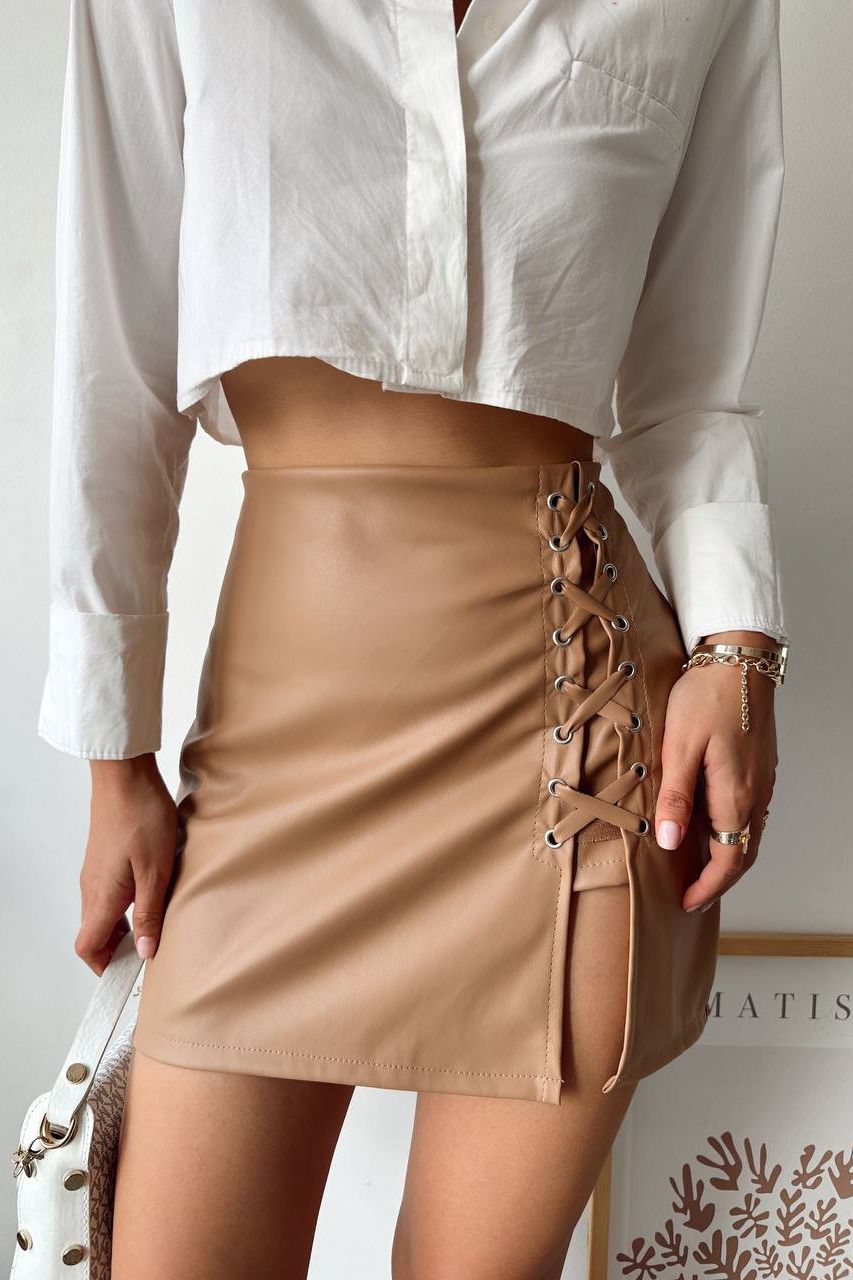 Camel Leather Skirt