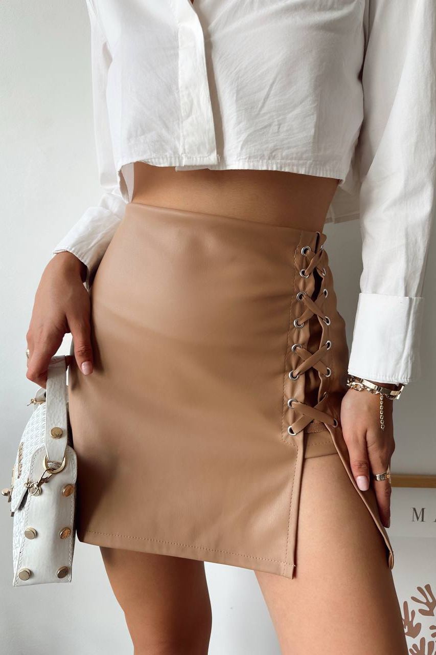 Camel Leather Skirt