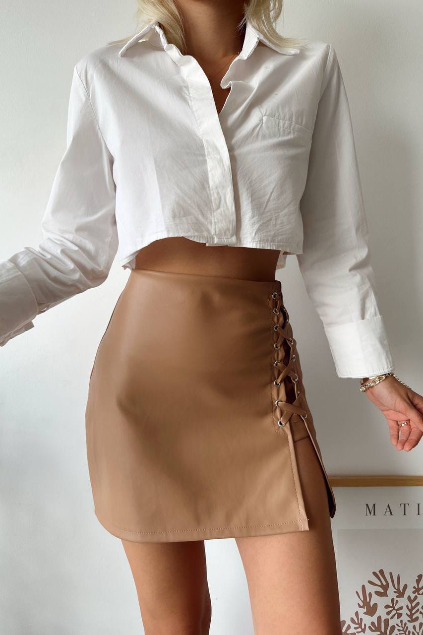 Camel Leather Skirt